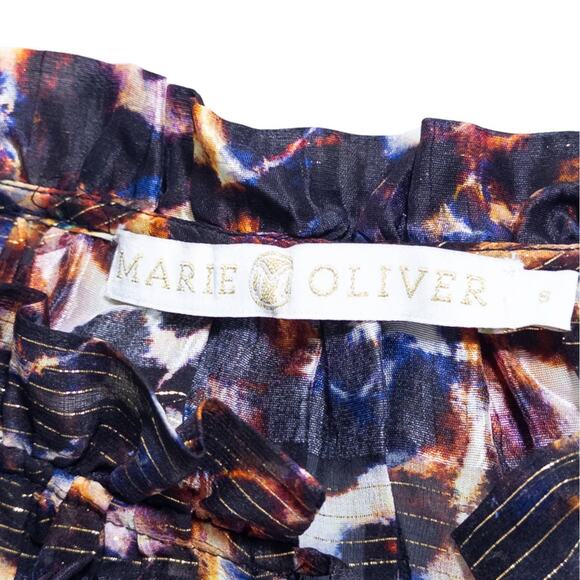 MARIE OLIVER Animal Print Metallic Stripe Short Sleeve Blouse Black Orange Small - Picture 6 of 9